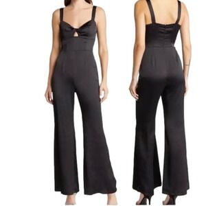 CHELSEA 28 Black Satin Polyester Keyhole Wide Leg Jumpsuit Women's Medium Goth